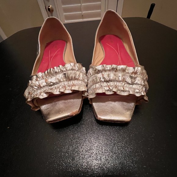 Kate Spade size 8 1/2 leather silver open toe shoes - Picture 7 of 13